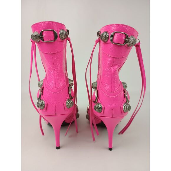 Balenciaga Women's Fluo Pink Cagole Leather Pointed Toe Ankle Boots Size 37 EU - Picture 6 of 8